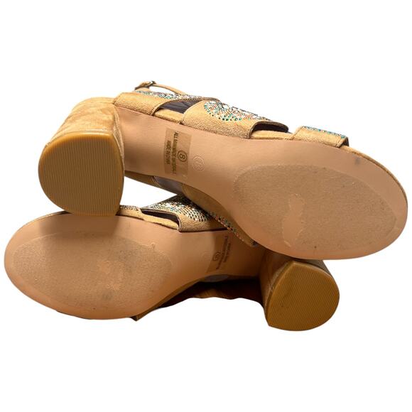 VENUS Womens 8 Tan Embellished Beaded Sandals Ankle Strap Block Heel - Picture 14 of 15